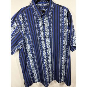 PRONTI Collection by Phita Mens 2XL Blue Black Baroque Stripe Shirt Short Sleeve